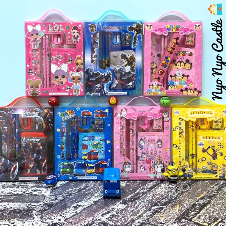 

KODE G9Z3 Stationary Set Box 6in1 Alat Tulis Anak Dompet Karakter Tayo Paw Patrol Transformers Avengers Spiderman Cars Mcqueen Doraemon Princess Frozen LOL Minion Unicorn Little Pony Hello Kitty Tsum Tsum