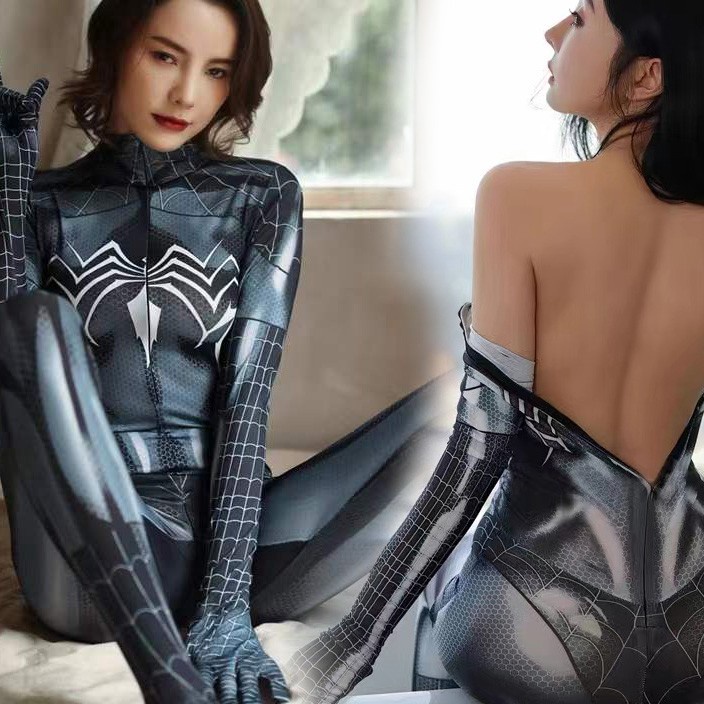 Ready Stok Kostum Cosplay Black Spiderman bodysuit kostum wanita dewasa