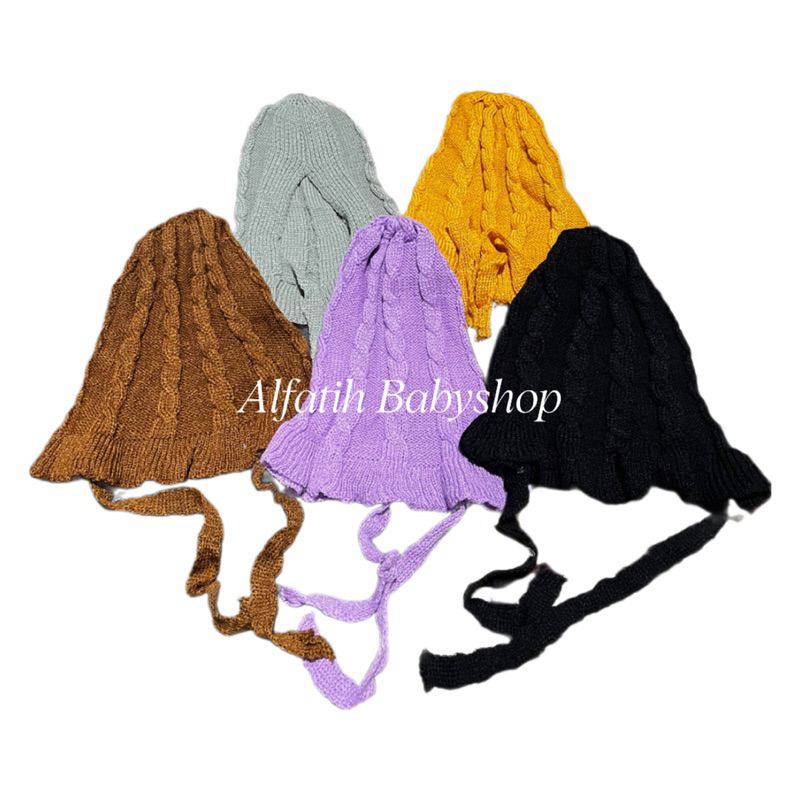 Topi Rajut Anak Bayi Murah / Topi Rajut Kepang Pita Cewek