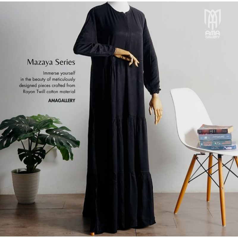 Gamis Rayon Twill Warna Hitam Polos