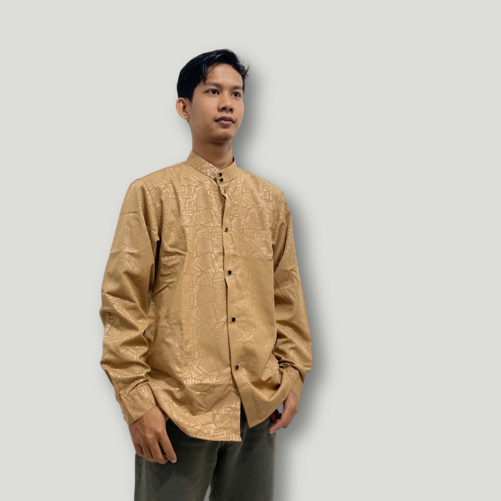 Tajj - Kemeja Koko Pria Dewasa Warna Coklat Tua Kemko Lengan Panjang Premium Muslim Bahan Katun Adem