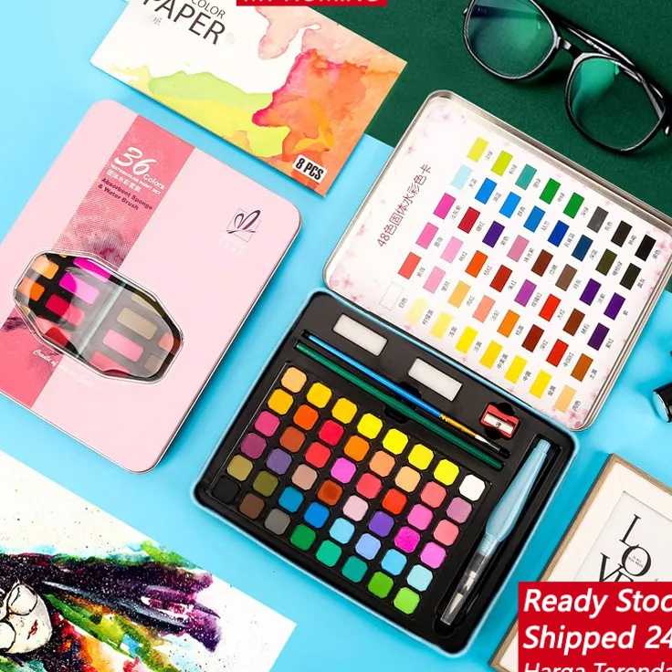 

Grosir Spesial Harga MinimumCOD Cat air watercolor set 3648 warna water color alat cat air lukis set termasuk kuas dan kertas gambar