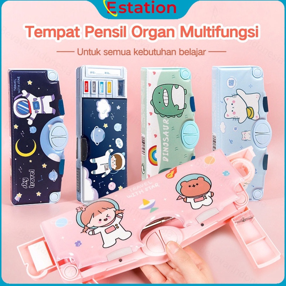

ART E99S Estation Tempat Pensil Multifungsi Motif Unicorn Dinosaurus Astronot Untuk Anak Kartun Lapisan