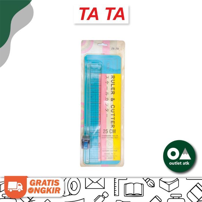 

TA TA Ruler & Cutter 25cm with Cutting Mat - Penggaris Potong Kertas Cutter Portable