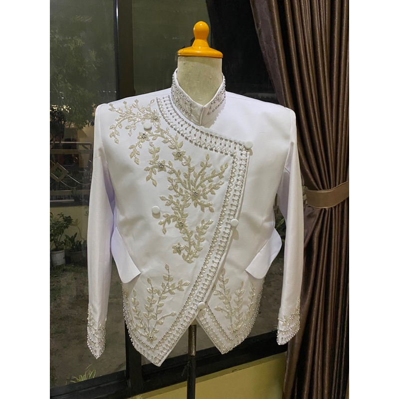 Beskap pengantin putih hitam sikep || Beskap putih pria || Beskap semiwoll hitam putih || Beskap aka