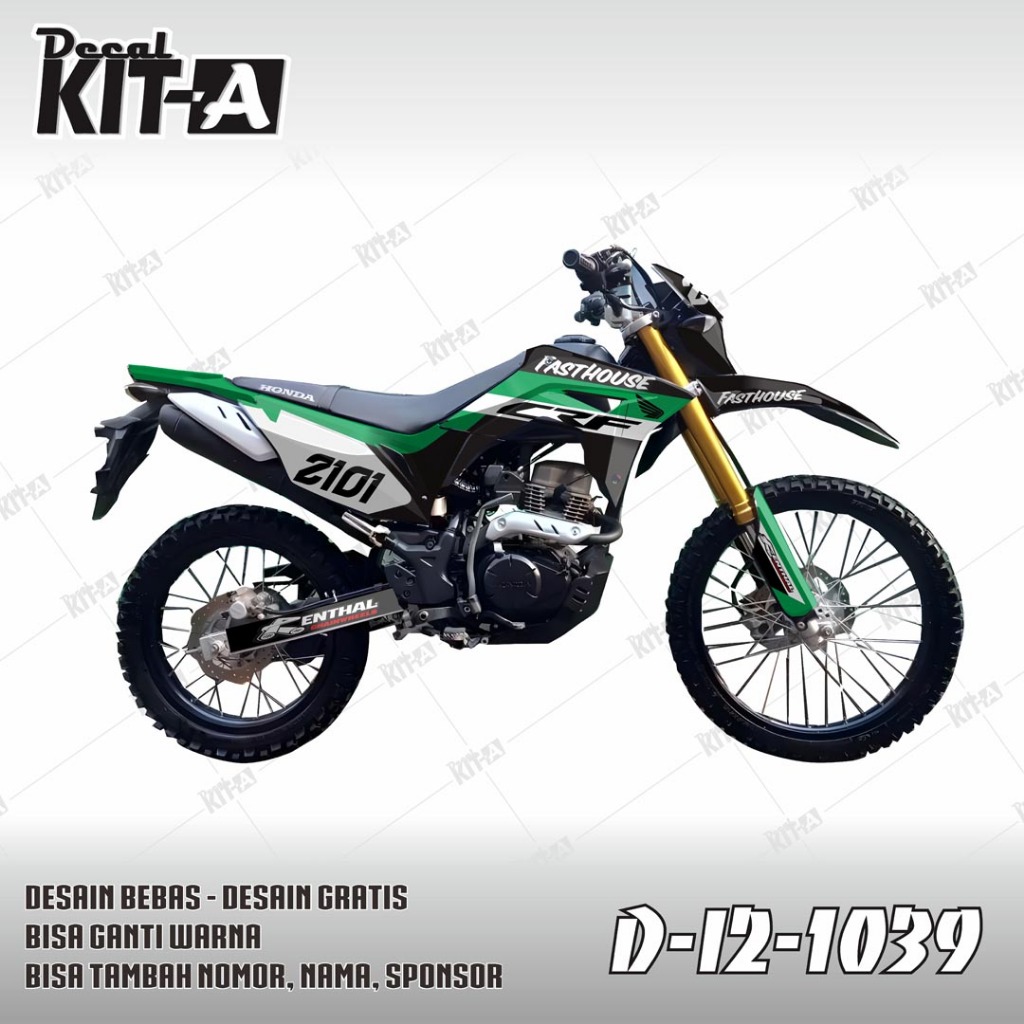 Decal Stiker CRF 150L terbaru MOTIF HITAM HIJAU PUTIH D-I2-1039