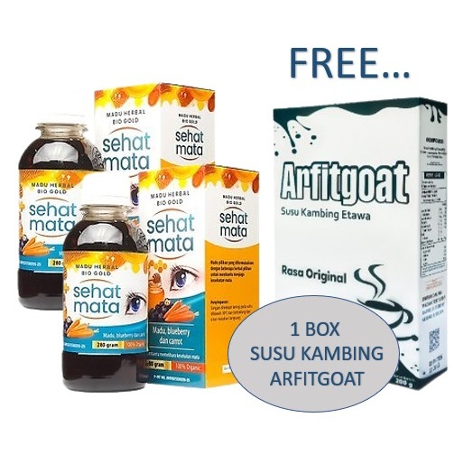 

PAKET PROMO 2 Botol Madu Sehat Mata Bio Gold Gratis Satu Box Susu Kambing Etawa Bubuk Arfitgoat 200 gram Original BPOM Halal