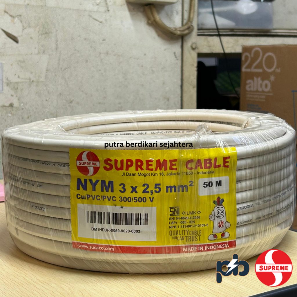 Kabel NYM 3 x 2.5mm Merk Supreme 50 Meter / Kabel NYM 3 x 2.5 mm Supreme (50 Meter)