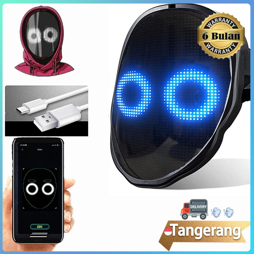 Topeng LED Boywithuke / LED Mask Party Game Halloween LED Animation RGB Mask Pesta