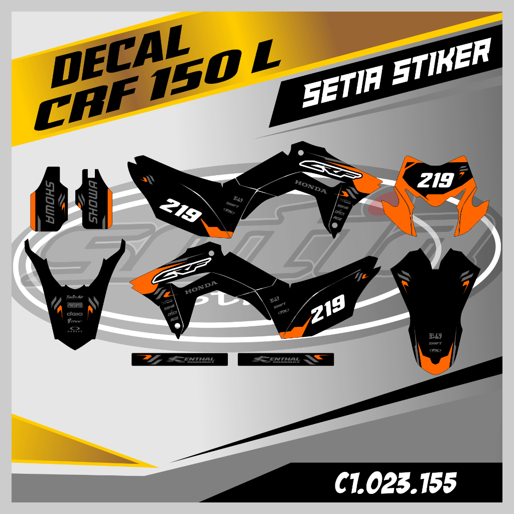 DECAL CRF 150 L, HITAM & ORANGE, SUPERMOTO, TRAIL, DESAIN BEBAS CUSTOM BARU (C1.023.155)