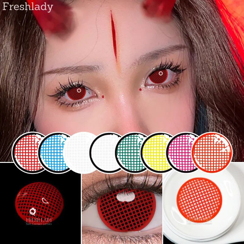 Softlens Cosplay Mesh Warna Putih Pink Hijau Kuning Ungu Biru Merah