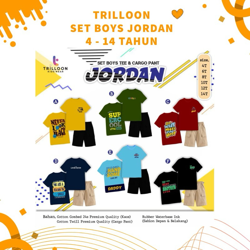 TRILLOON SET JORDAN SET STELAN CHINO PENDEK CARGO ANAK LAKI DISTRO
