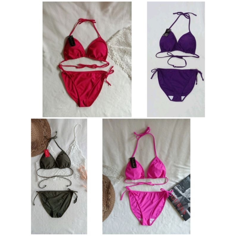 BERKUALITAS BIKINI PANTAI SEGITIGA IKAT TALI / BAJU RENENG / BIKINI SET / SALUR BIRU BK 3301 R