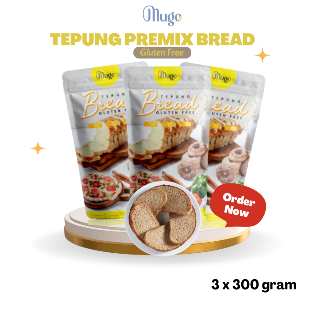 

3PCS Tepung Premix Donat Bread Gluten Free Mugo Bebas Gluten: Pilihan Sempurna untuk Membuat Roti Tawar, Pizza, Donat, dan Roti Burger 300 gram