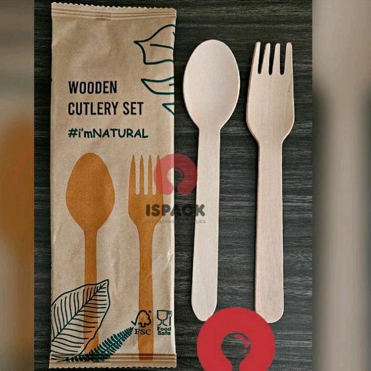 Cutlery Set Sendok Kayu + Garpu Kayu
