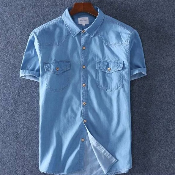 GROSIR KITOTAshopKemeja jeans pria AFTER 4 ukuran MLXLXXLLengan pendekbahan jeans wash tebal