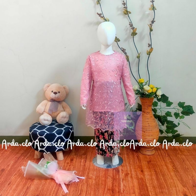 SET DRESS TUNIK BRUKAT ANAK ROSEGOLD / KEBAYA TUNIK BROKAT MELAYU NUSANTARA ANAK GOOD QUALITY