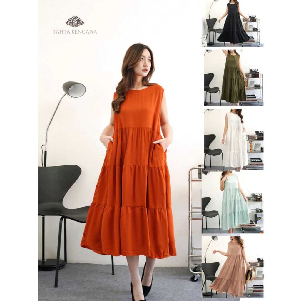 mib style - inner dress wanita midi dress Bahan rayon twell premium - Midi dres lekbong tanpa lengan