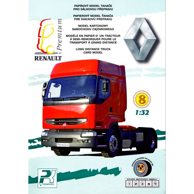 Lembaran pola papercraft truck renault premium skala 1:32 (OP-Aa2)