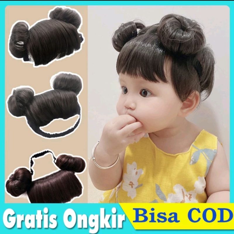 Bandana Anak 2 Bunga Poni Anak Dua Bunga Bando Bayi Wig Rambut Palsu Anak Poni Bayi Rambut Palsu Ana