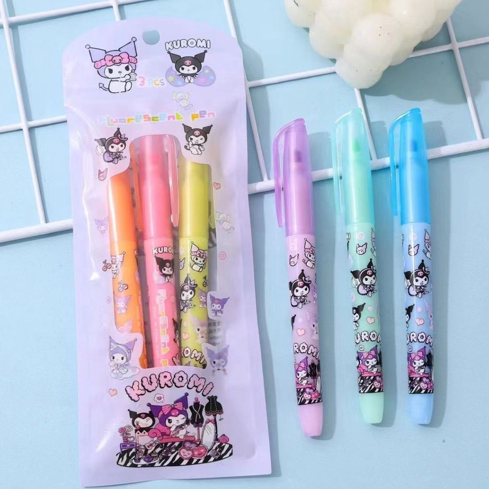 

ART O4S 1 Set isi 3 PCS Pulpen Highliter Pen Stabilo Motif Kuromi