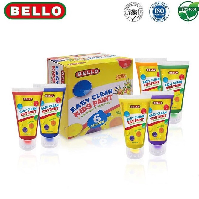 

KODE P9U4 Bello Easy Clean Kids Paint 6 Colors Washable Mess Cat Lukis Anak