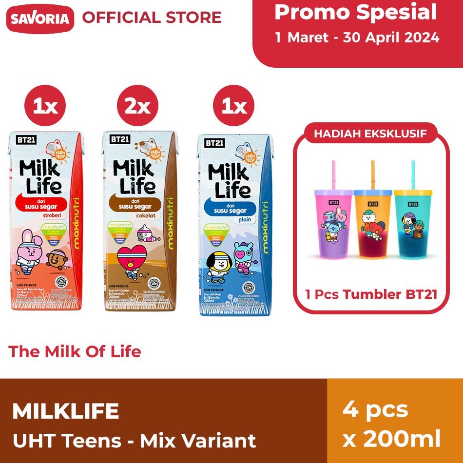 

Diskon Heboh MilkLife UHT Teens Mix Variant 4 Pcs x 2ml Tumbler BT21