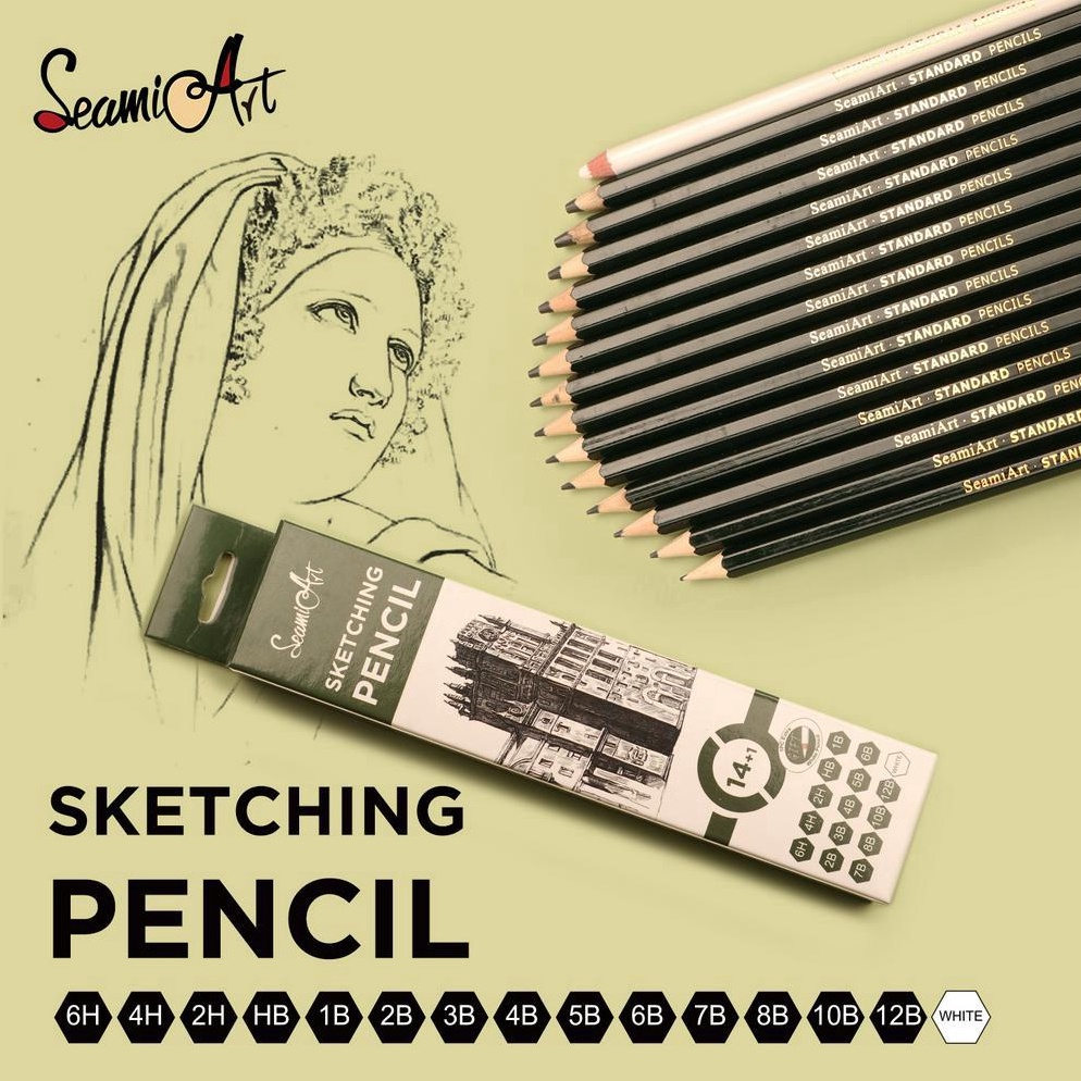 

ART I24Y SeamiArt 15pcs Sketch Pencil set Pensil sketsa Free White Charcoal Pencil 6H 4H 2H HB B 2B 3B 4B 5B 6B 7B 8B 1B 12B