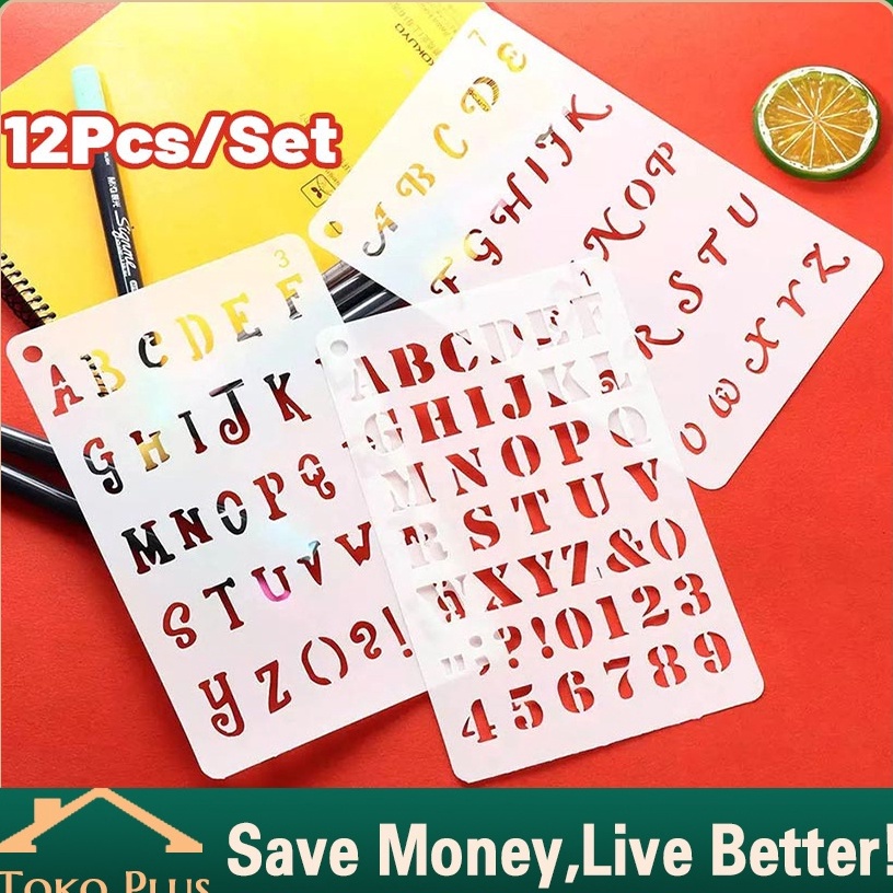

KODE R4K3 12PcsSet Penggaris Huruf Angka Templates Penggaris Sablon ABC Lettering Stencil set Penggaris Cetakan Huruf Angka Templates Sablon