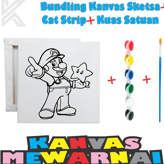 

ART O83W BUNDLING Kanvas Lukis SKETSA 15x15 cm Kuas Satuan Cat Strip 3ml