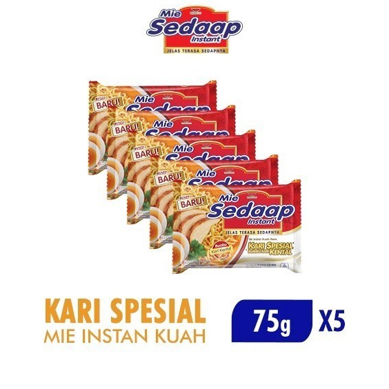 

Belanja Nyaman Sedaap Mie Instan Kari Kental Special Bag 75 gr x5