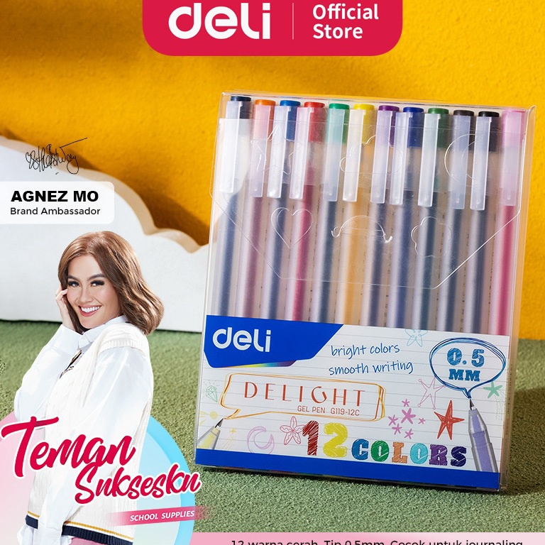 

ART U89I Deli School Gel Pen Pulpen Gel 5 mm 12 Warna Penulisan Halus EG11912C