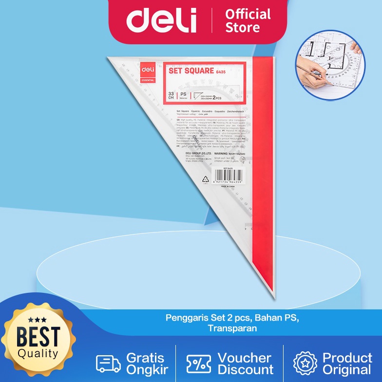 

ART M73X Deli Set penggaris busur segitiga 2pcs pengukuran akurat bahan extra tahan lama 33cm E6435