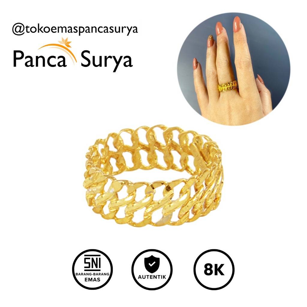 Cincin Emas Rantai Kerawang Size Kecil-Besar Perhiasan 8K, CC7201
