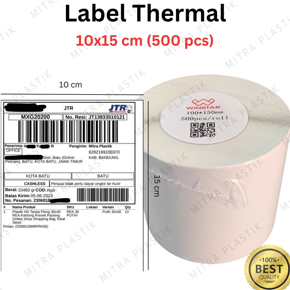 

ART M84C Kertas Thermal Label 1 x 15 mm isi 5 pcs Stiker Barcode Resi 4 x 6 A6