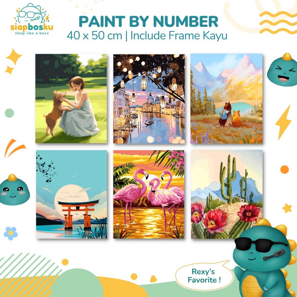 

ART T6I PAINT BY NUMBER 4x5 CM AESTHETIC LANDSCAPE KANVAS PAINTING KIT WITH FRAME SIAP LUKIS