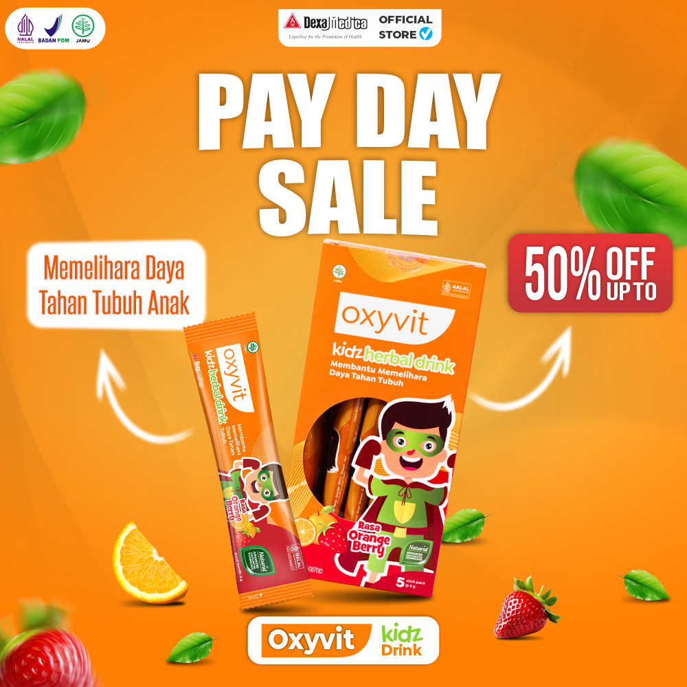 

Promo Special Pay Day Sale Oxyvit Kidz Herbal Drink - Vitamin Anak Membantu Menjaga Daya Tahan Tubuh dan Kesehatan @5 Stickpack Rasa Orange Berry