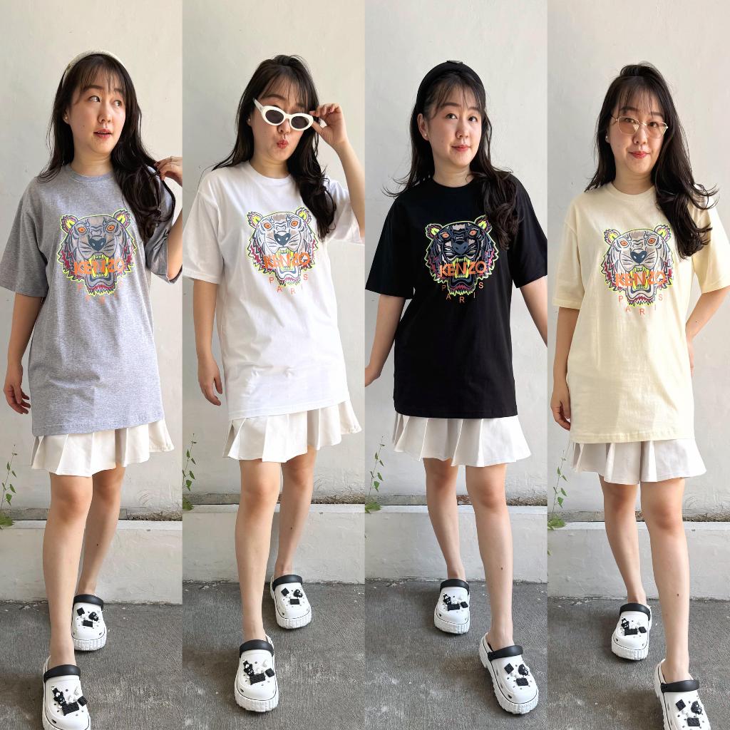 KAOS OVERSIZE UNISEX CEWEK COWOK KENZ BAHAN COMBED PREMIUM WARNA CREAM BLACK MISTY