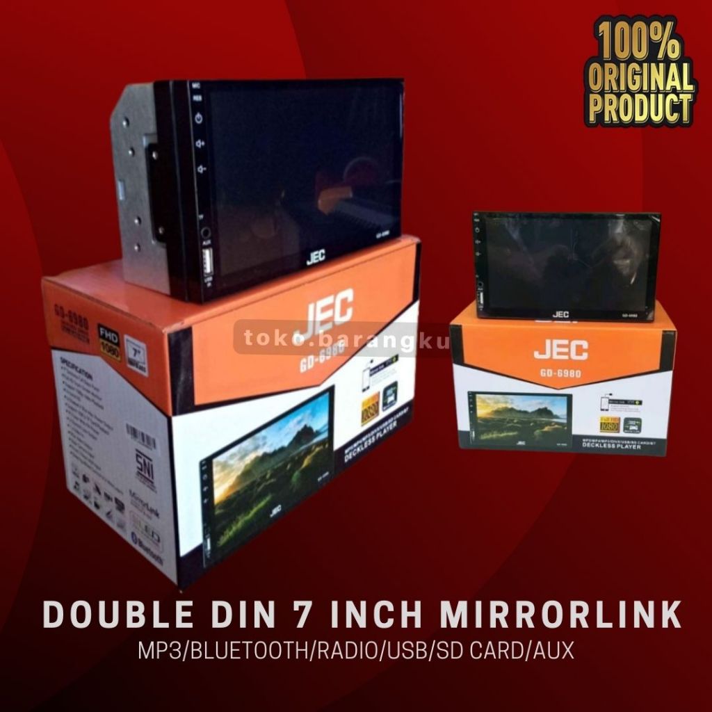 Tape Mobil Double Din 7" Mirrorlink Mobil MP5 Multimedia Player Layar Sentuh Stereo Double Din JEC 7