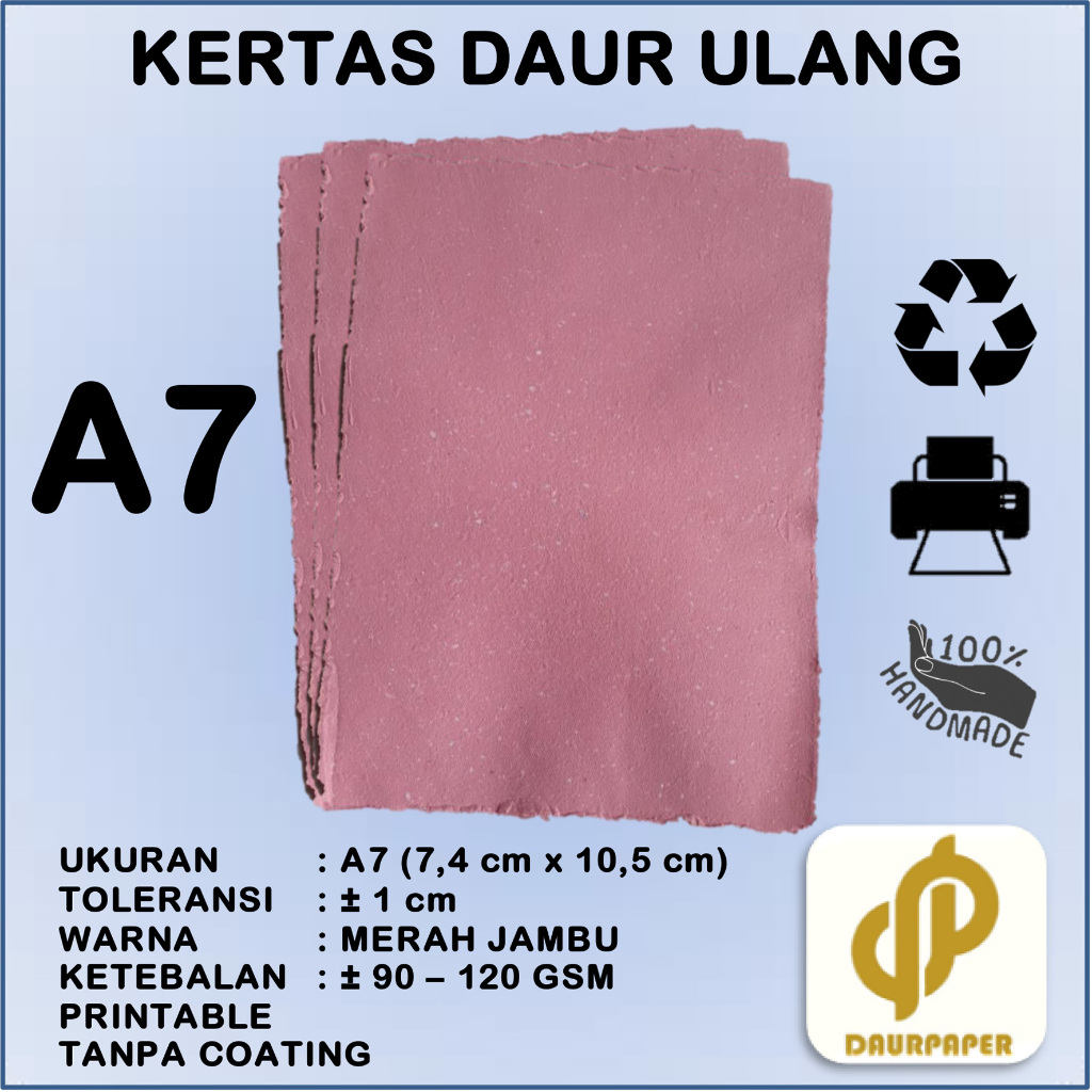 

DAURPAPER Kertas Daur Ulang Recycled Paper Artic Printable A7 Merah Jambu