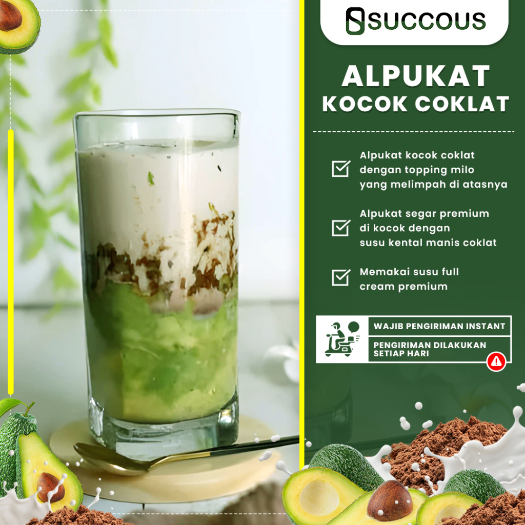 

Alpukat Kocok Coklat Succous Topping Milo Avocado Fresh Homemade Manis Enak Cup 16 Oz