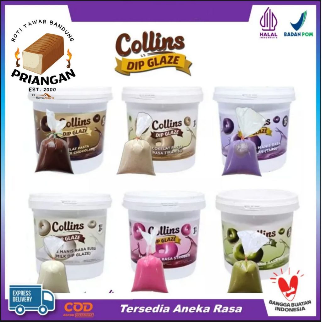 

COLLINS DIP GLAZE 100GR (R3PACK) - Topping Selai Donat / Kue Aneka Rasa - Chocolate Coklat Choco Crunchy / Strawberry Stroberi / Milk Susu / Teh Hijau Matcha Greentea / Tiramisu / Chesee Keju/ Taro Ubi Ungu