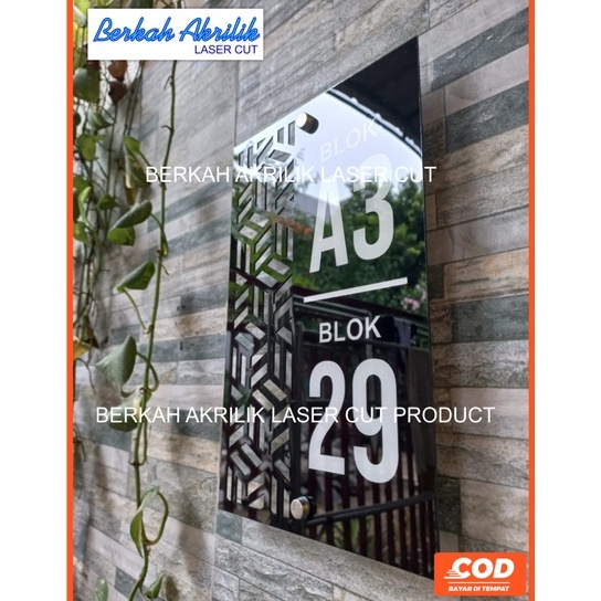 

KODE O7I6 Papan Nomor rumah akrilik type aesthetic Minimalis modern laser cutting free pen stainless