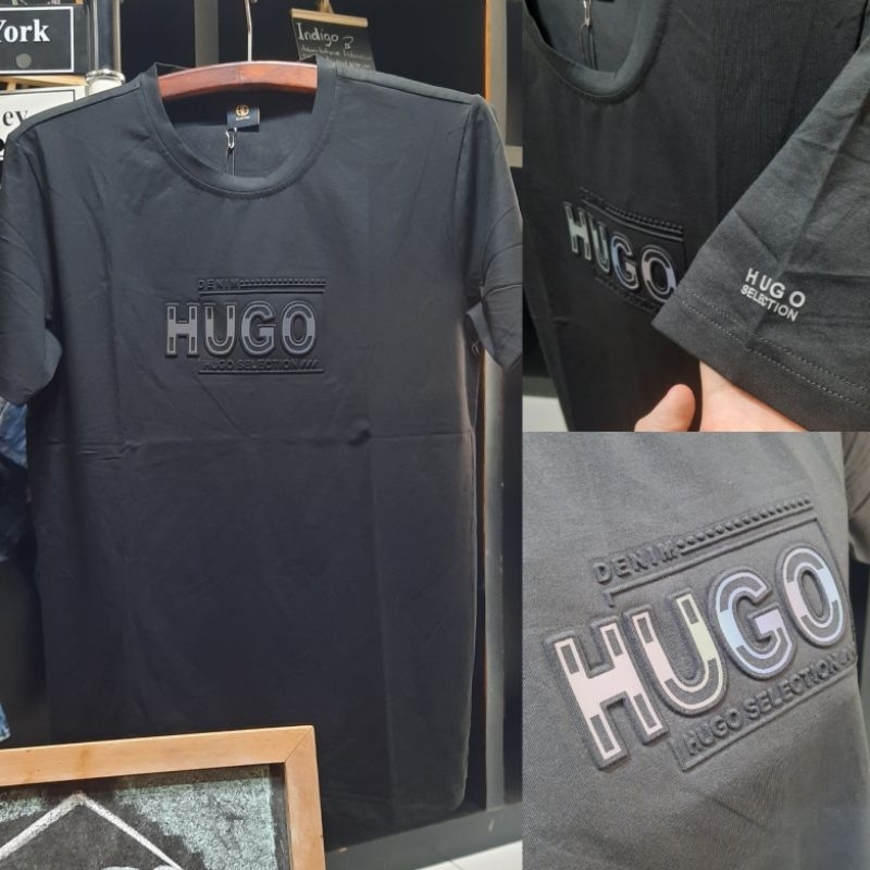 KAOS HUGO SELECTION ☆☆ 100% ORIGINAL ☆☆ WARNA HITAM SABLON EMBOSE TIMBUL DAN METALIK