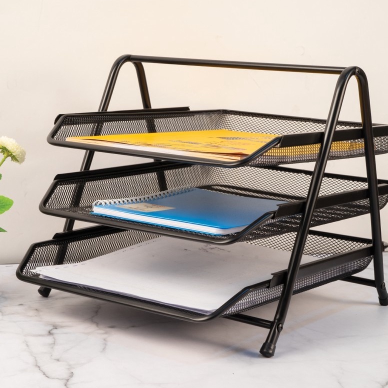 

KODE Q7U4 Rak Kertas File Dokumen Surat 3 Susun Jaring Besi Paper Document Letter Tray Desk Storage 3 Tier