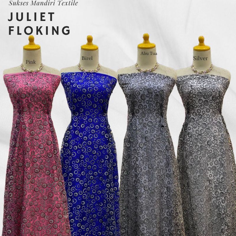 [JULIET FLOKING] Brukat Tile Premium Mewah Birel,Pink,Abu Tua, Silver | Harga ½ meter = 50 cm (Bahan