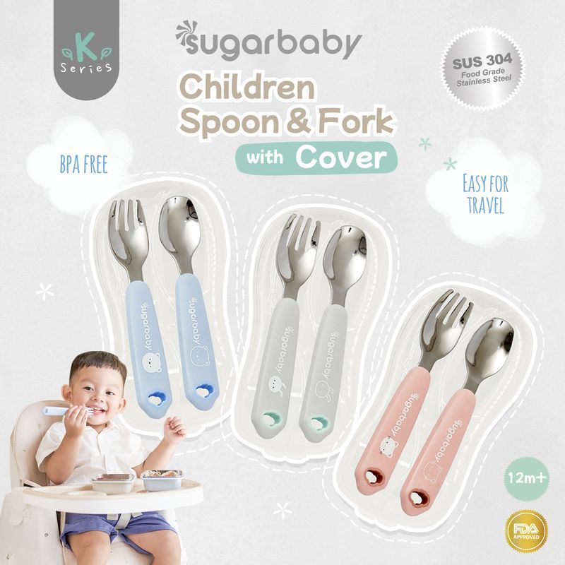 Sugar Baby Stainless Steel Children Spoon & Fork with Cover / Sendok Garpu Stainless Sugarbaby denga