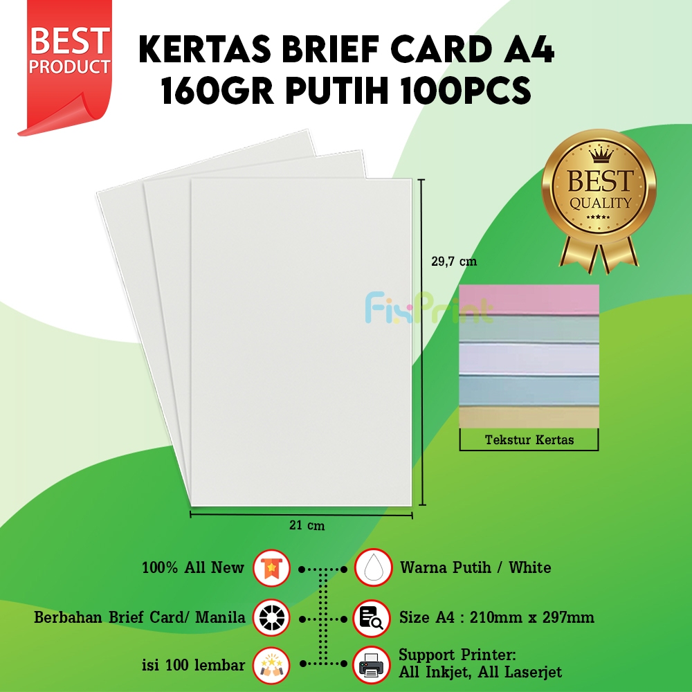Kertas / Karton BC (brief card) / Manila Putih dan Warna A4 160 Gsm Brief Card Kertas Undangan