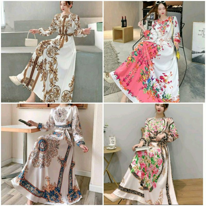 DRESS SILK BANGKOK IMPORT MOTIF MAXY GAMIS WANITA