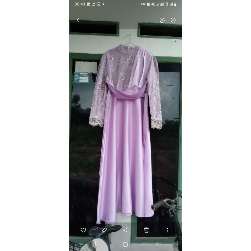 dress pesta satin brukat lilac